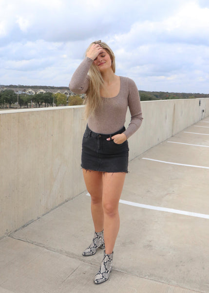 Mocha ribbed square neck top