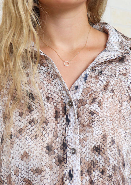 Lightweight snake print button-down top