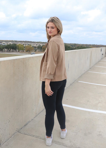 Camel suede jacket with buttons and two front pockets