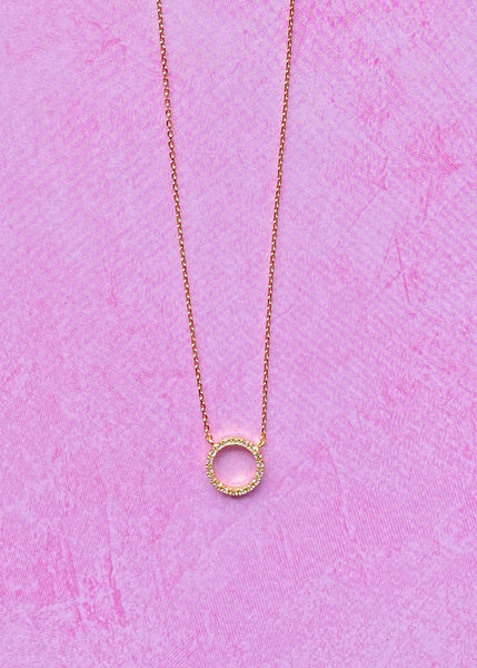 Diamond circle necklace with gold chain